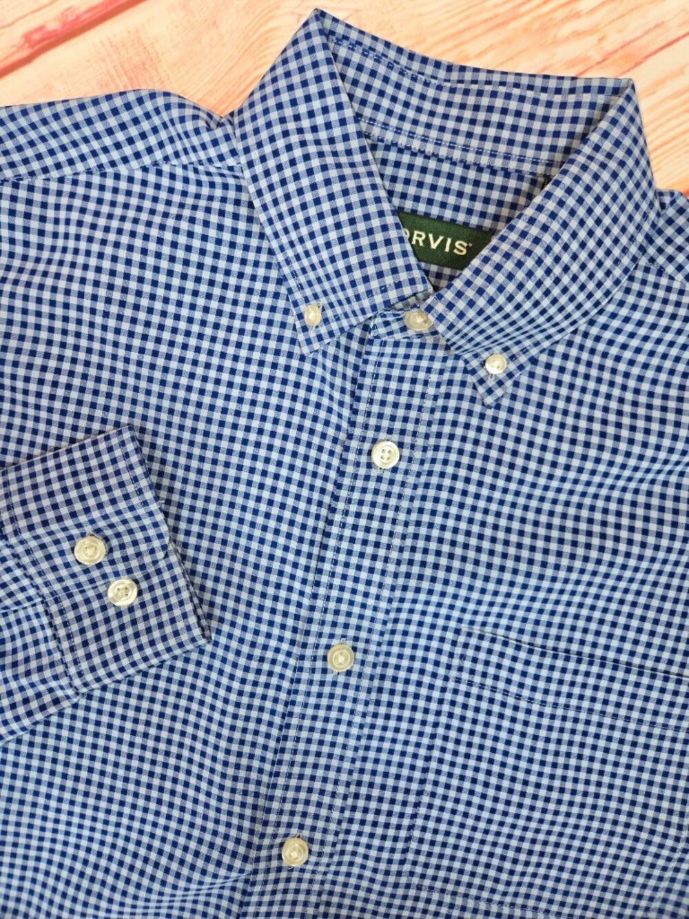 Orvis Mens Blue Check Long Sleeve Active Fit Shirt Medium